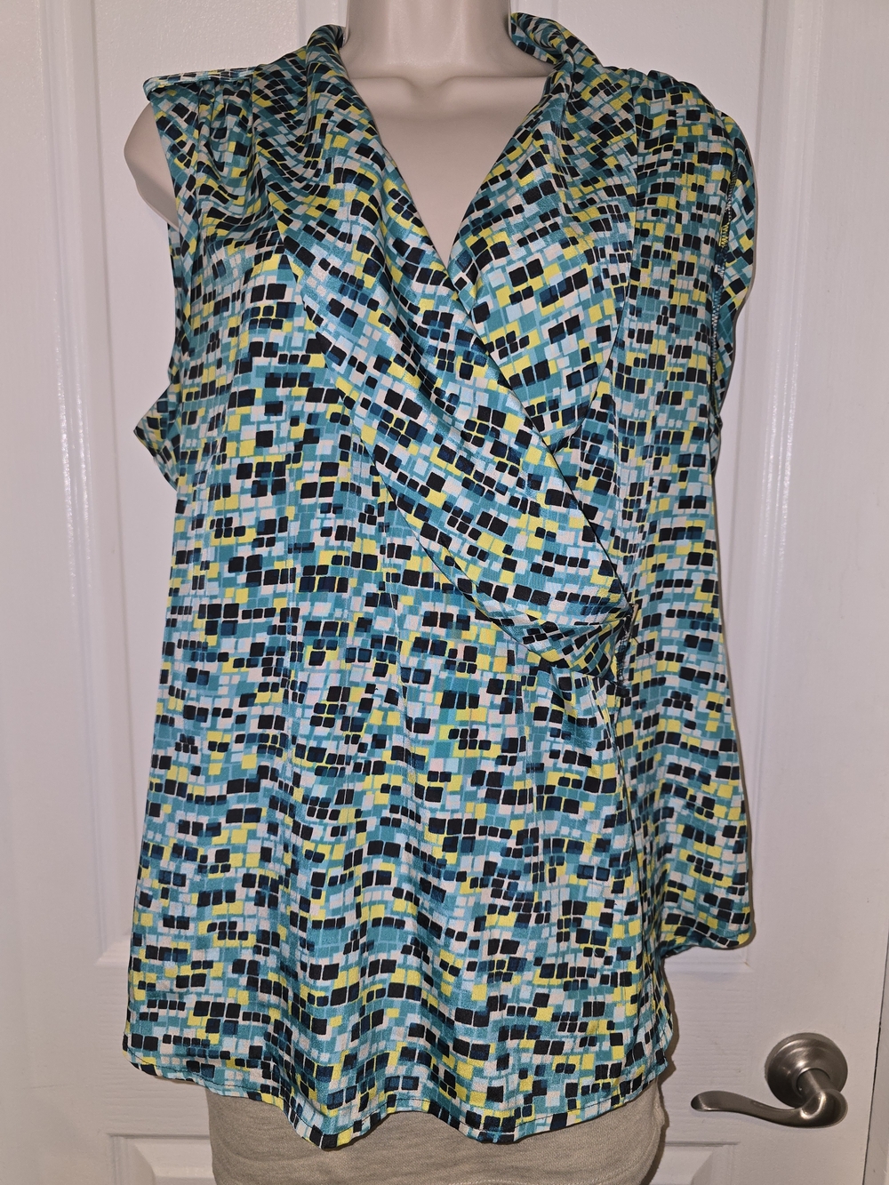 Ann Taylor Geometric Print Blouse - Aqua, Yellow, Black